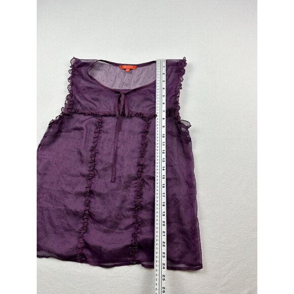 ModCloth Sheer Ruffle Blouse Swiss Dot Sleeveless Top Purple Tie Neck‎ Small - Picture 9 of 9